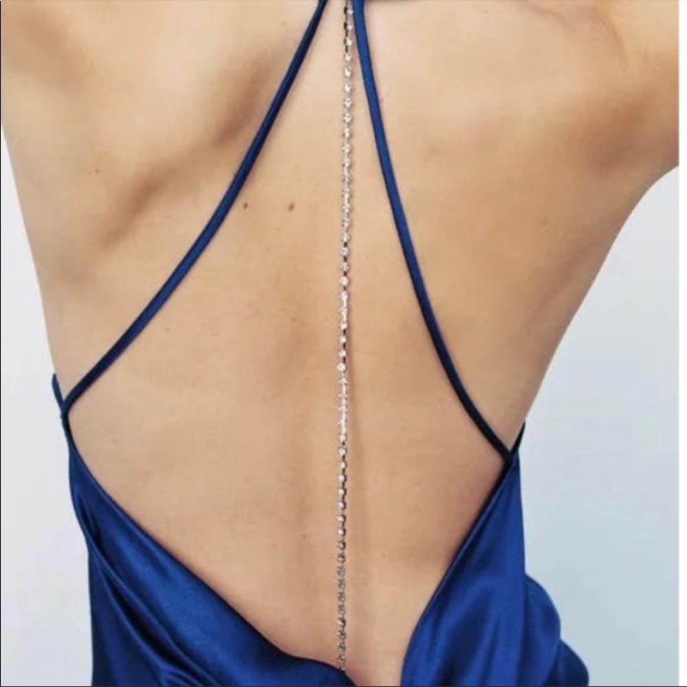 Zara Satin Effect Jeweled chain Chain Mini Dress Blue - Picture 2 of 5